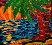 Картина маслом «Пляж и пальмы» в стиле зенарт 34х54см