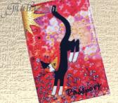 Обложка для паспорта «Черная кошка» кожа декупаж для женщины