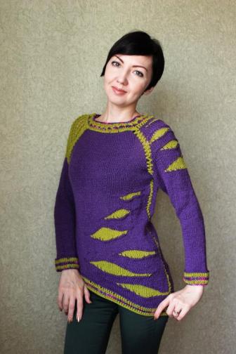 Авторский пуловер «Пурпур и фисташки»