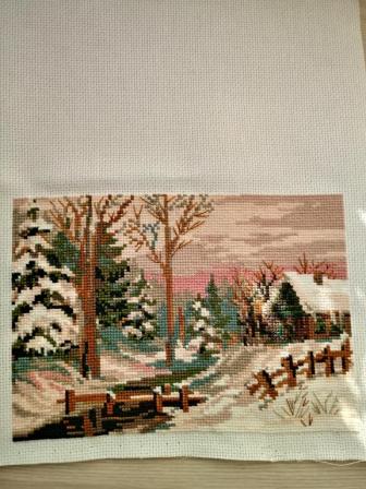 Пейзаж "Зима".. картина, вышитая в технике счетный крест