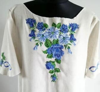 Платье с вышивкой заготовка — Синие цветы