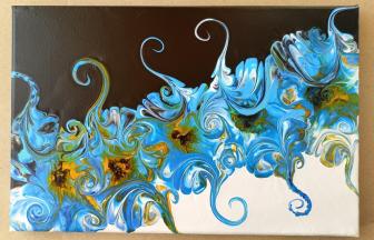 #8 Дивный цветок. Картина в технике Флюид арт Fluid Art (жидкий акрил). Холст на подрамнике 20х30 см