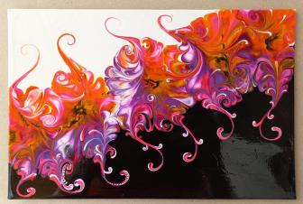 #9 Дивный цветок. Картина выполнена в технике Флюид арт Fluid Art (жидкий акрил). Холст на МДФ 20х30 см