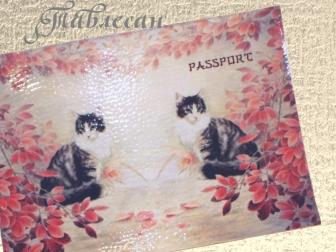 Обложка для паспорта «Кошка в саду» кожа декупаж для женщины