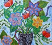 Картина маслом на холсте в стиле зенарт 46х46см Цветы в вазе