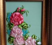 Картина "Розовое настроение" вышита атласными лентами "С чистого листа" , оформлена в багет (рама). Размер 37 х 28 см., Картина «Розовое настроение»