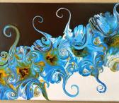 #8 Дивный цветок. Картина в технике Флюид арт Fluid Art (жидкий акрил). Холст на подрамнике 20х30 см