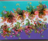 #5 Дивный цветок. Картина в технике Флюид арт Fluid Art (жидкий акрил). Холст на подрамнике 24х30 см
