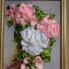 Картина "Розы" вышитая атласными лентами по принту. Оформлена в багет(рама). Размер картины -30х39 см., Картина «Розы»